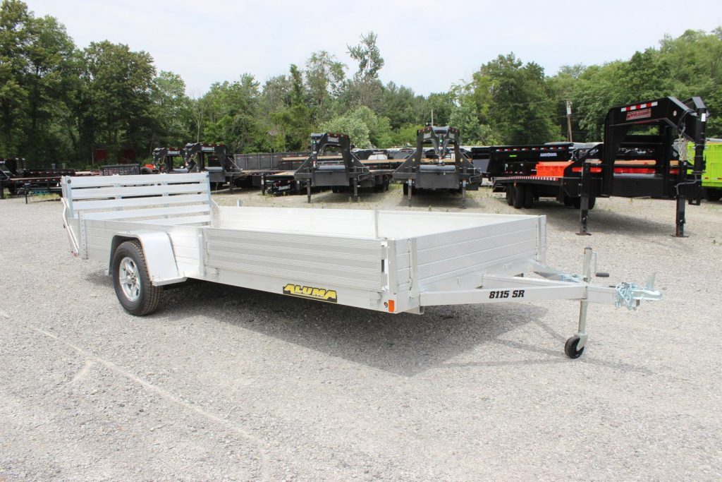 A 2023 Aluma utility trailer on the Country Blacksmith Trailers lot. 